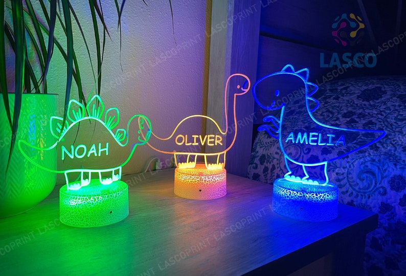 Kids Personalized Acrylic Night Light Dinosaur for Kids Perfect Birthday Gift for Girls or Boys Custom Name Handmade Led Kids Bedroom Decor image 1