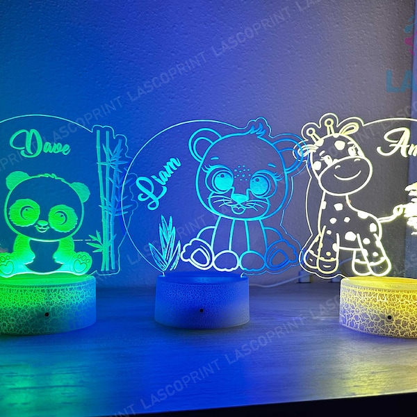 Kids Personalized Acrylic Night Light Laser Kids Panda, Giraffe | Perfect Birthday Gift for Girls and Boys | Custom Handmade Bedroom Decors