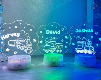 Kids Personalized Acrylic Night Light Laser Kids Train | Perfect Birthday Gift for Girls and Boys | Custom Handmade Bedroom Decors