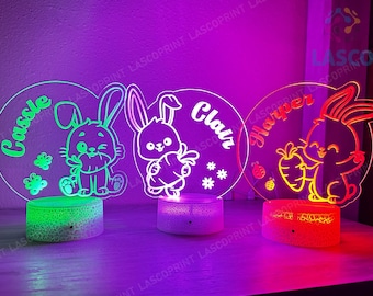 Kids Personalized Acrylic Night Light Laser Kids Bunny | Perfect Birthday Gift for Girls and Boys | Custom Handmade Bedroom Decors