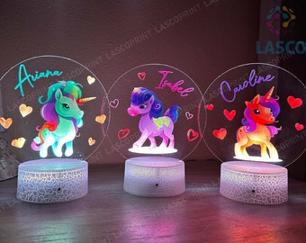 Kids Custom Colorful Acrylic Night Light Unicorns for Kids | Birthday Gift for Girls/Boys Custom Handmade Led Kids Unique Bedroom Decor