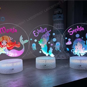 Kids Custom Colorful Acrylic Night Light Baby Mermaid for Kids | Birthday Gift for Girls Custom Handmade Led Kids Unique Bedroom Decor