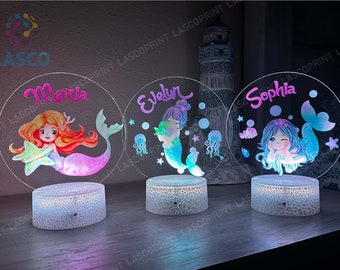 Kids Custom Colorful Acrylic Night Light Baby Mermaid for Kids | Birthday Gift for Girls Custom Handmade Led Kids Unique Bedroom Decor