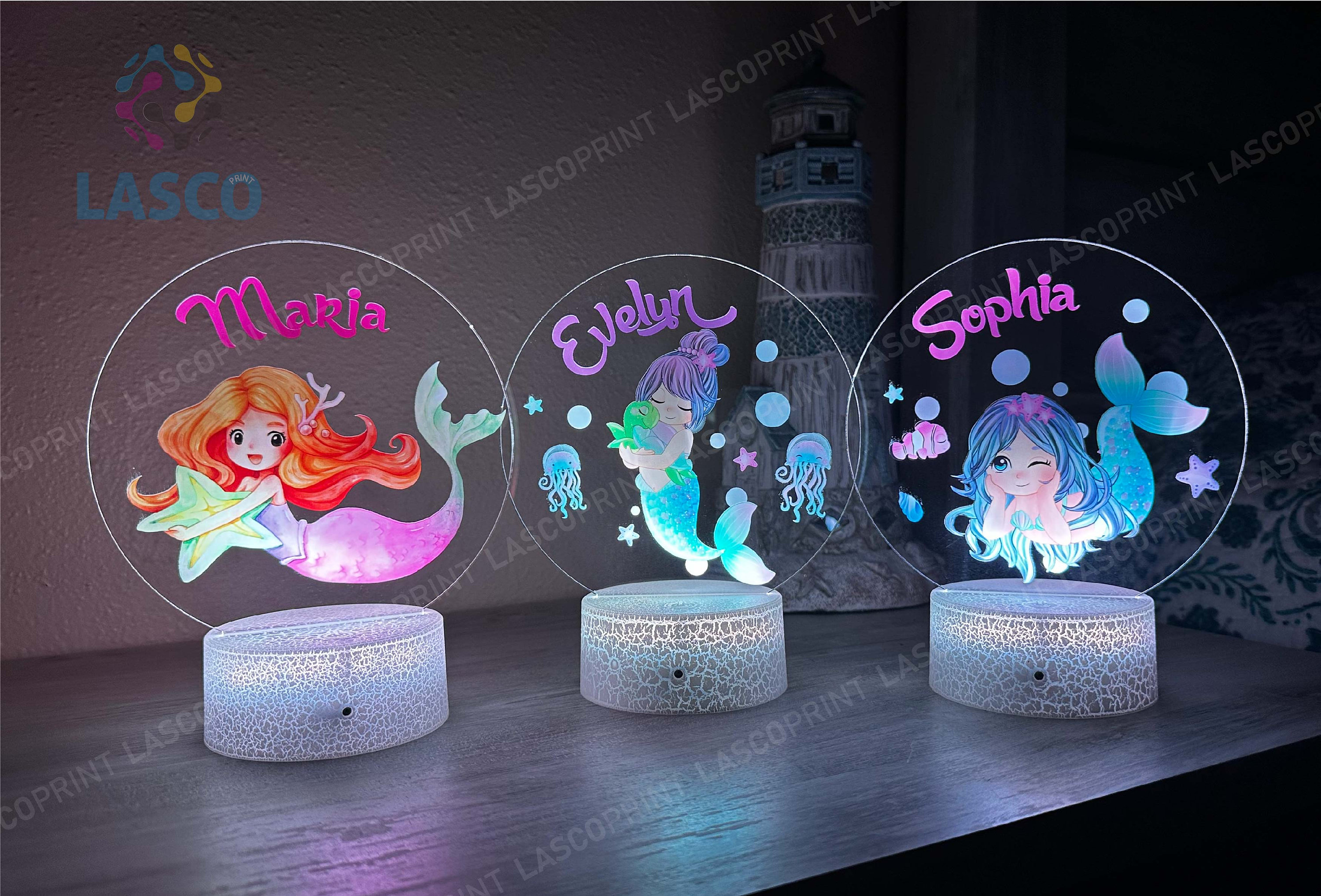 Kids Custom Colorful Acrylic Night Light Baby Mermaid for Kids | Birthday Gift for Girls Custom Handmade Led Kids Unique Bedroom Decor