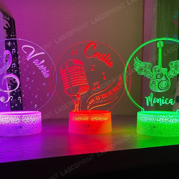 Personalized Acrylic Night Light Laser Engraved Music Themed | Perfect Birthday Gift for Girls and Boys | Custom Handmade Bedroom Decors