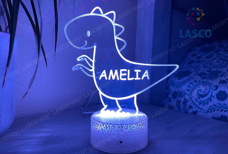 Kids Personalized Acrylic Night Light Dinosaur for Kids Perfect Birthday Gift for Girls or Boys Custom Name Handmade Led Kids Bedroom Decor Style 3