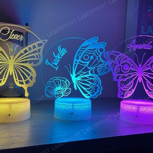 Kids Personalized Acrylic Night Light Laser Kids Butterflies | Perfect Birthday Gift for Girls and Boys | Custom Handmade Bedroom Decors
