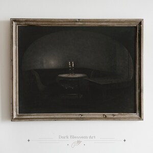 Dark Academia Ästhetik, gotischer Raum, viktorianisches Dekor, dunkles französisches Land, Stimmungsvoller Kunstdruck, Kerzenlicht Raum, dunkle Ästhetik, romantisches Date