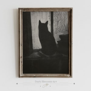 Halloween Cat, Black Cat, Dark Academia, Victorian Art, Sabrina the Teenage Witch, Witchy, Bedroom Art, Vintage Cat Painting, Dark Aesthetic