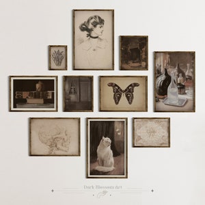 Vintage Gallery Wall, Set of 10 Art Pieces, Moody Gallery Wall, Vintage Art, Witchy Gallery Wall, Dark Art, Butterfly Print, Dark Academia