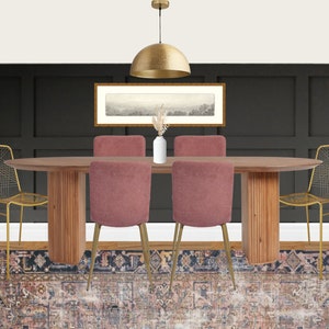 Paquete de diseño de habitaciones, servicios de diseño de interiores, paquete de diseño de comedor moderno Blush Mid Century, servicio de diseño de interiores en línea