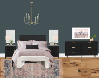 Room Design Package, Interior Design Services, Modern Feminine Room Design Package, Online Interior Design Service, Teal Bedroom Design