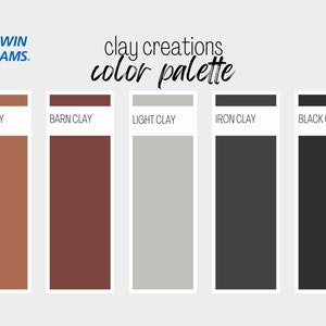 Op klei geïnspireerd verfkleurenpalet, Sherwin Williams, interieurverfpalet, professioneel verfschema, kleurselectie, interieurontwerp