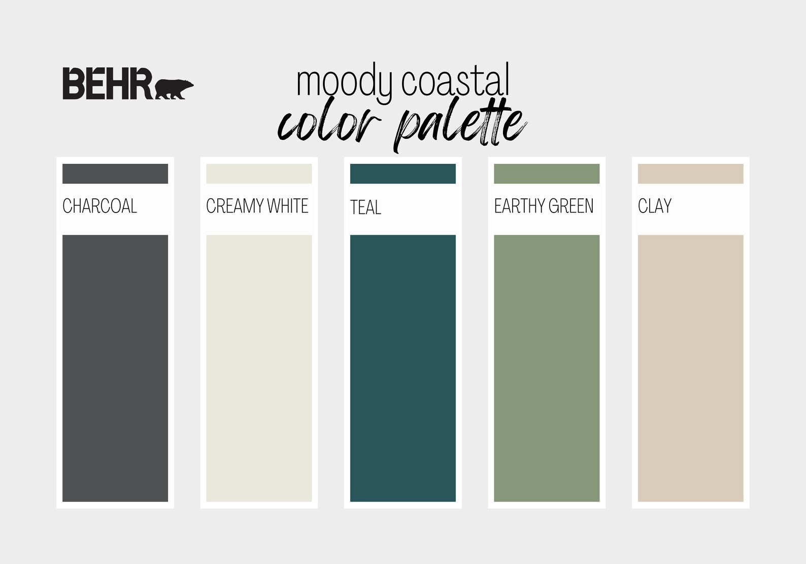 Moody Coastal Paint Color Palette, Behr, Interior Paint Palette