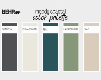 Moody Coastal Behr Paint Palette: Interior Design Color Scheme (Digital Download)