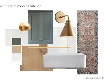 Pewter Green Modern Kitchen Design Package (e-Design Mood Board)