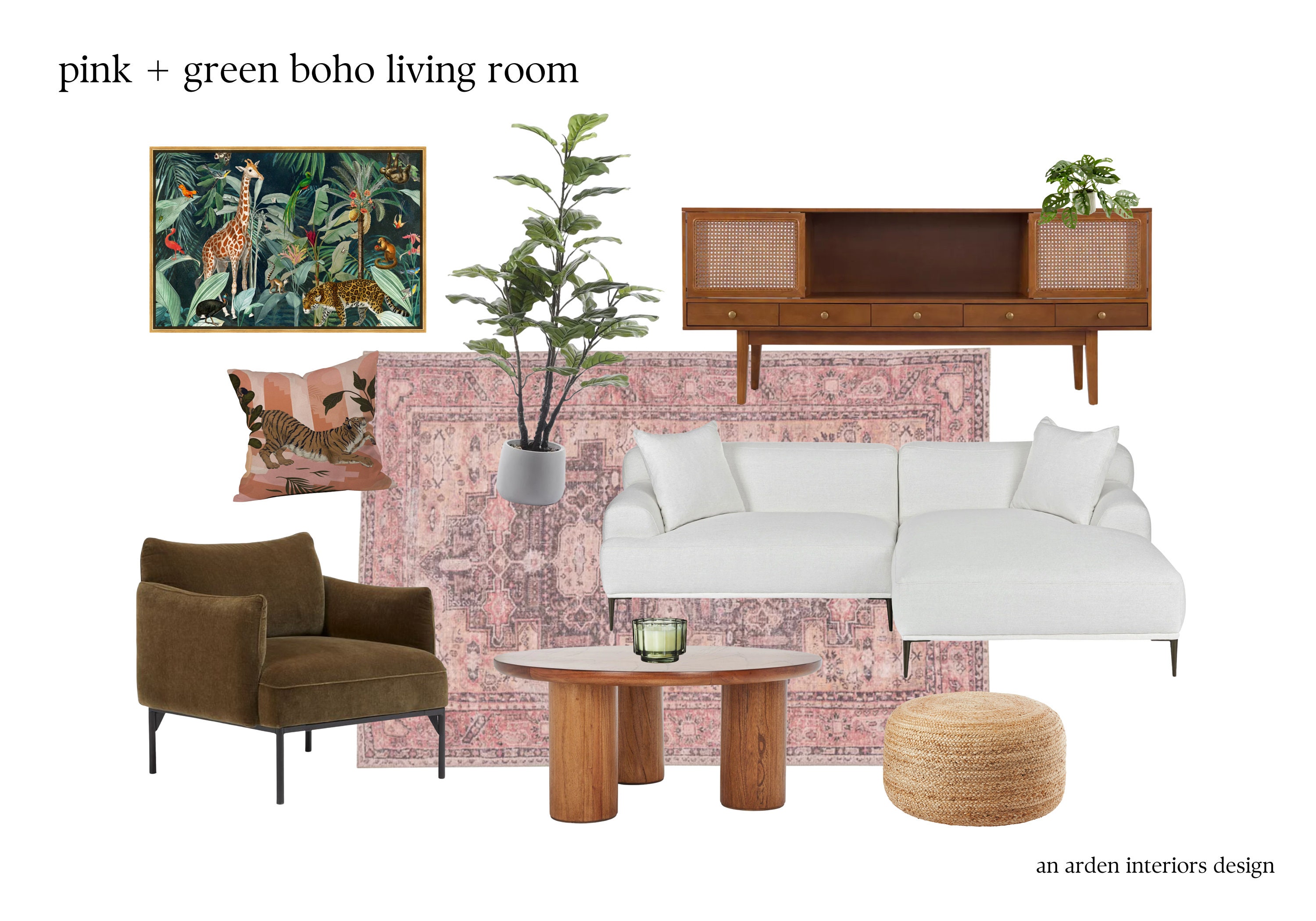 Mood Board Room Design Package Pink & Green Boho Living Room - Etsy Denmark