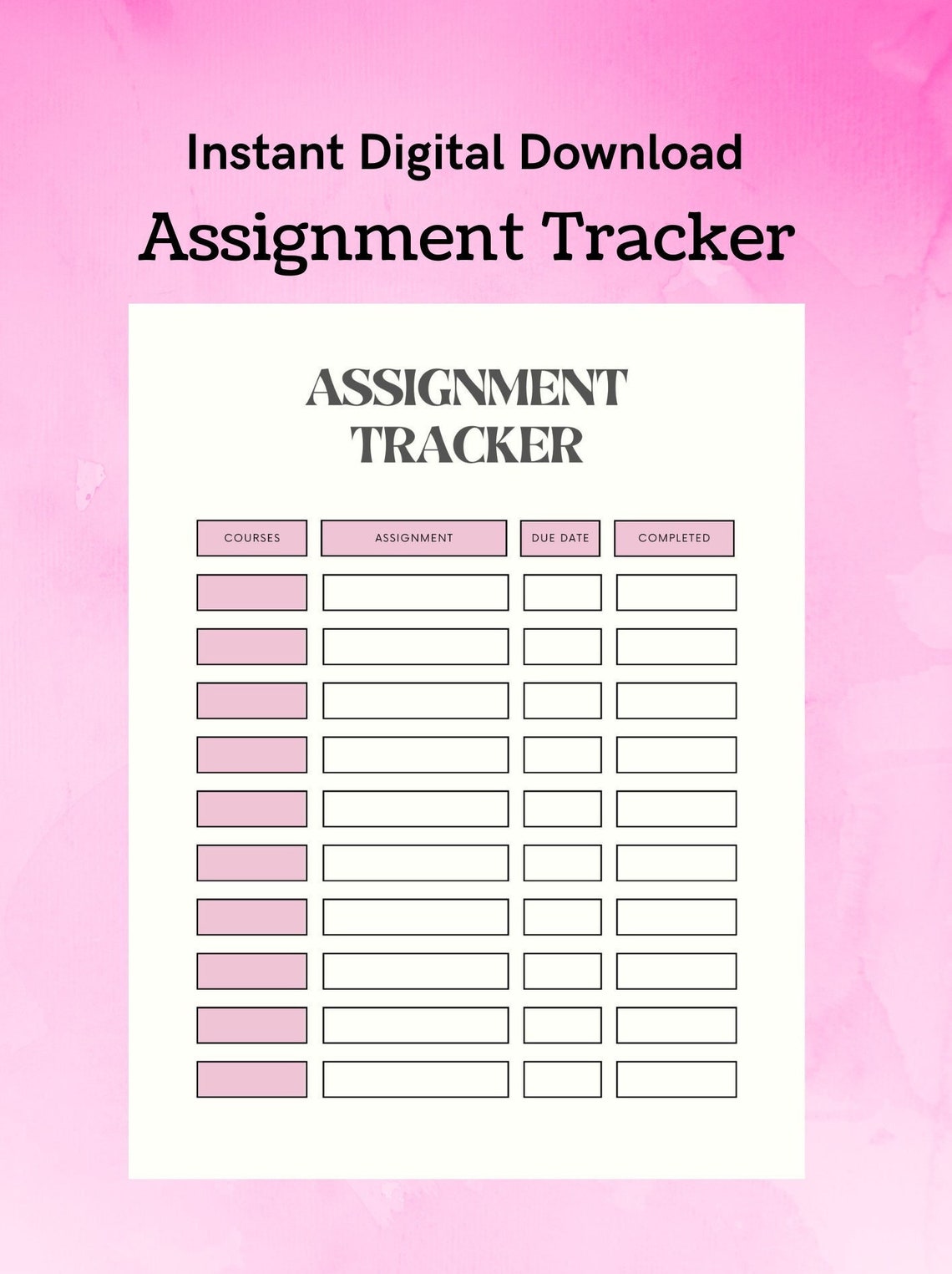 Assignment Tracker, Printable Assignment List, Homework Assignment ...