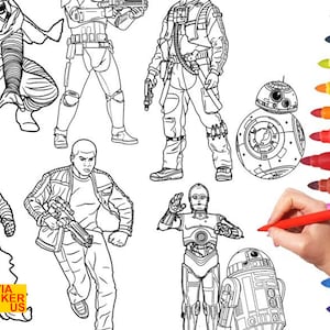 30 Página para colorir para impressão de Star Wars. Pacote de 30 páginas para colorir 1. PDF e JPG