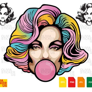 Marilyn Monroe Bubble Gum Abstract SVG, Digital Download, Digital Print, digital clip-art, Vector, t-shirt design, Print or Cut