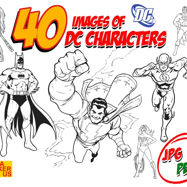 40 X Popular D-C Superhero, Coloring Book, Birthday Coloring Activity for Kids at Home, Printable, 20 Coloring Pages. PDF and JPG