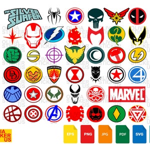 40 Mar-vel Super Hero Logo SVG, Clipart und Cricut, Designs, Silhouette-Dateien, Super Hero Bundle. Bestseller, eps, dxf, svg, png, jpg, pdf