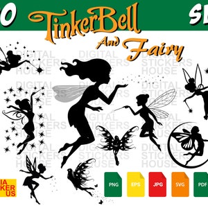 20 Unique Tinkerbell Clipart SVG Fairies Digital Download PNG SVG Fairy for shirt birthday invitation