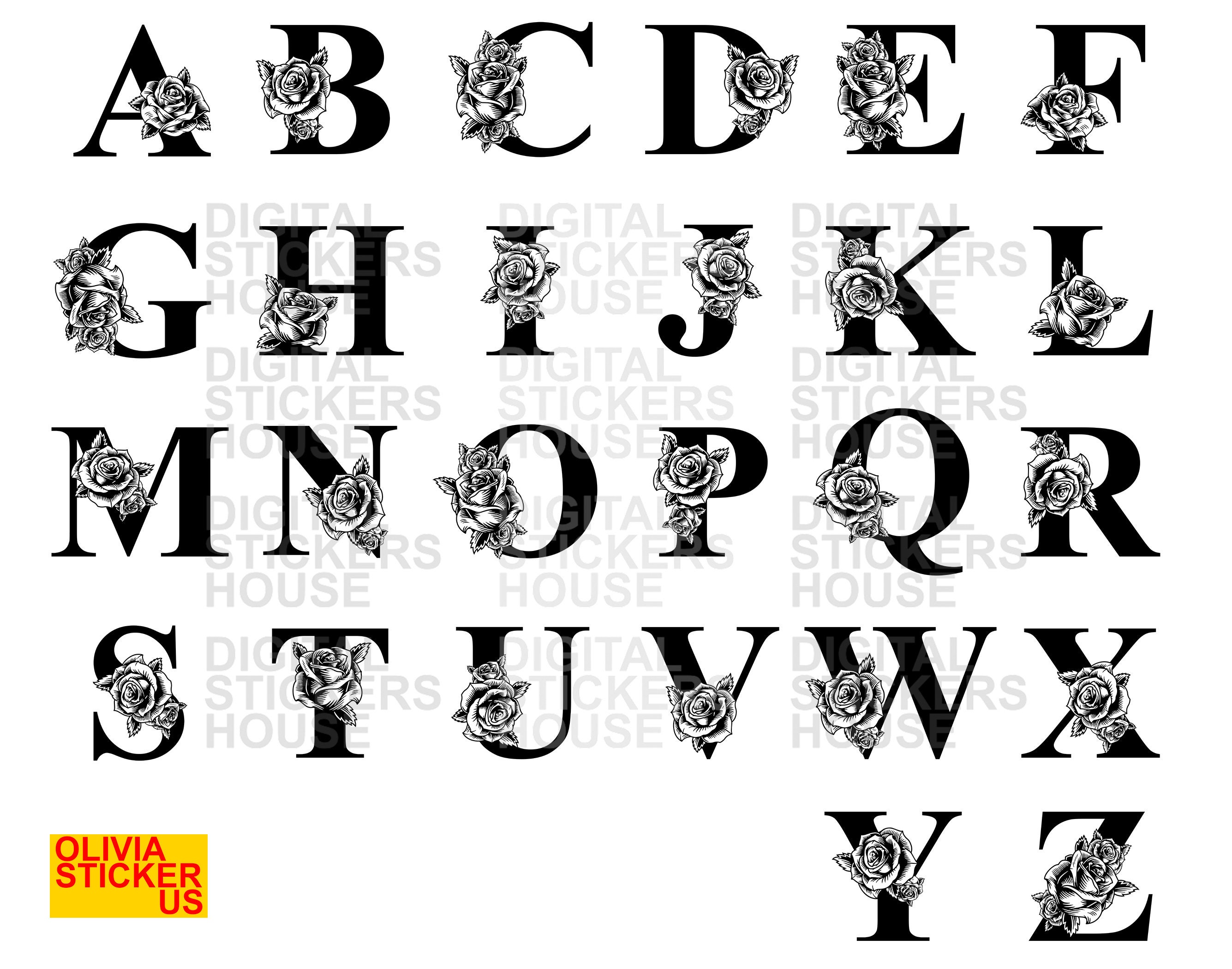 Unique Rose Floral Alphabet SVG, Flower Monogram Frame Alphabet, Floral ...