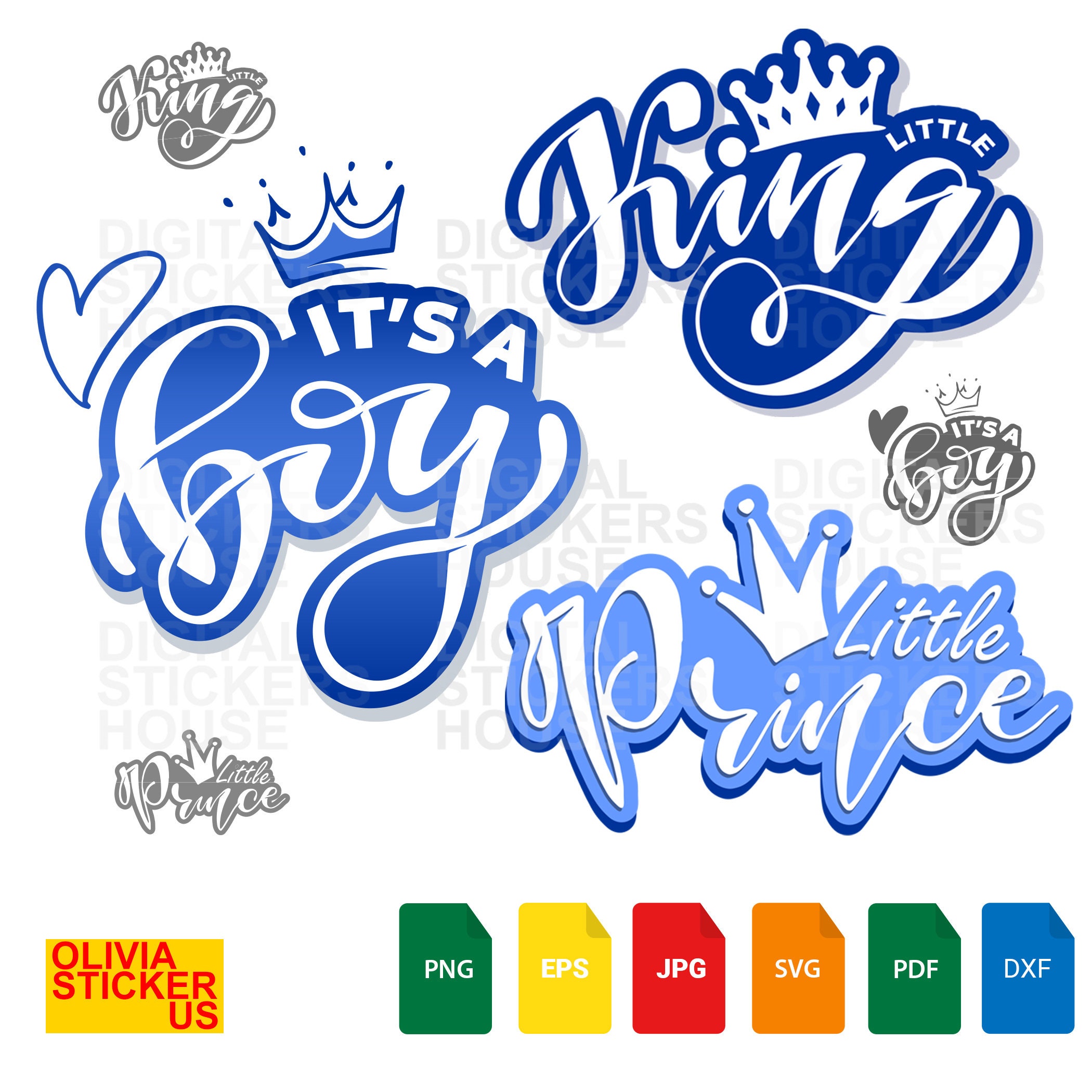 It's A Boy SVG Digital Cut Files - Little King - Little Prince - Vector Baby Boy Clipart 6 Formats for T shirts Gifts Mugs ...