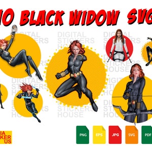 Black Widow SVG, 10 Unikat Natasha Romanoff SVG, Digital Download, Digital Clip-Art, Vektor T-Shirt Design, Cut File Cricut, Silhouette