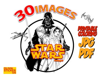 30 Star Wars Printable Coloring Page. 30 Coloring Pages Package 2. PDF and JPG