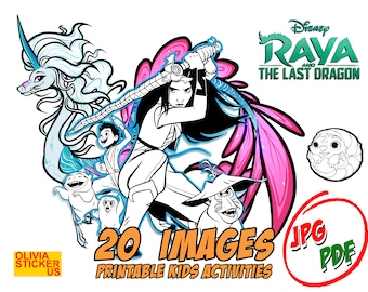 Raya and The last dragon Coloring Page. 20 Coloring Pages for kids at Home. PDF and JPG