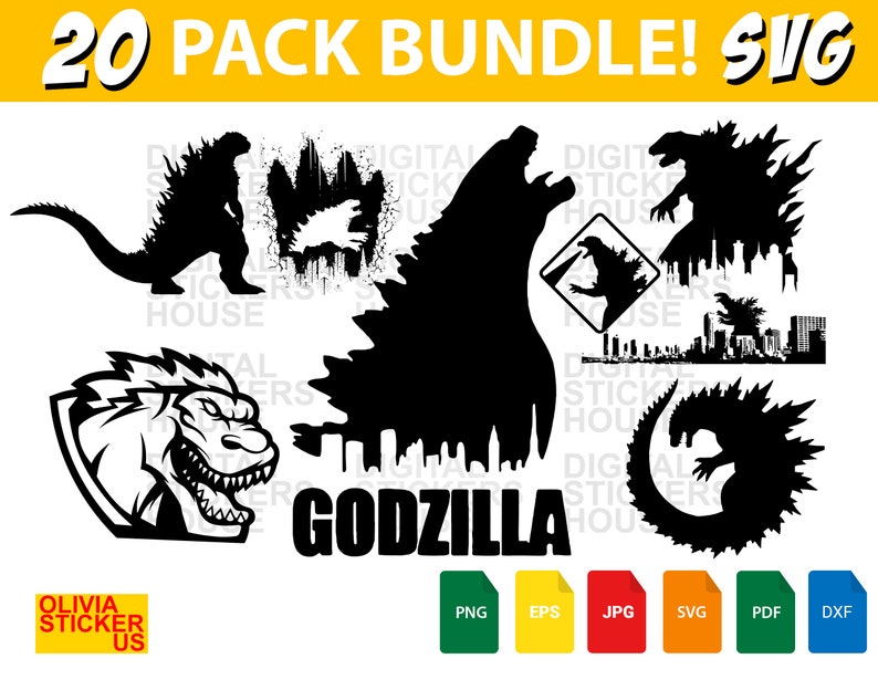 Godzilla Signage Vector 20 Unique Godzilla Clip Art, Cricut, Digigns, Silhouette Files, Svg ...