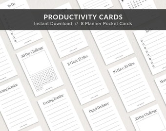 Printable Productivity Planner Cards, Planner Pocket Cards, Printable Planner Accessories