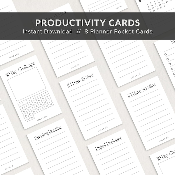 Printable Productivity Planner Cards, Planner Pocket Cards, Printable Planner Accessories