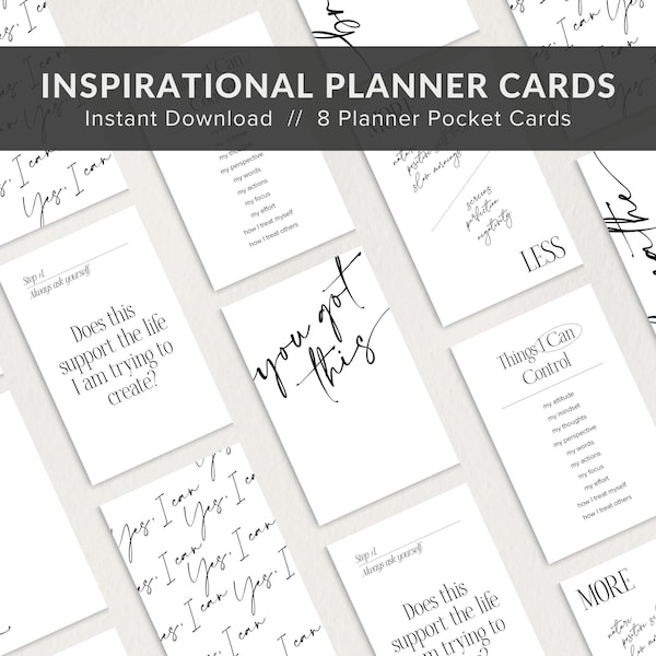 Printable Planner Cards, Motivational Planner Pocket Inserts, Journal Cards Planner Accessories, Digital Journaling Cards