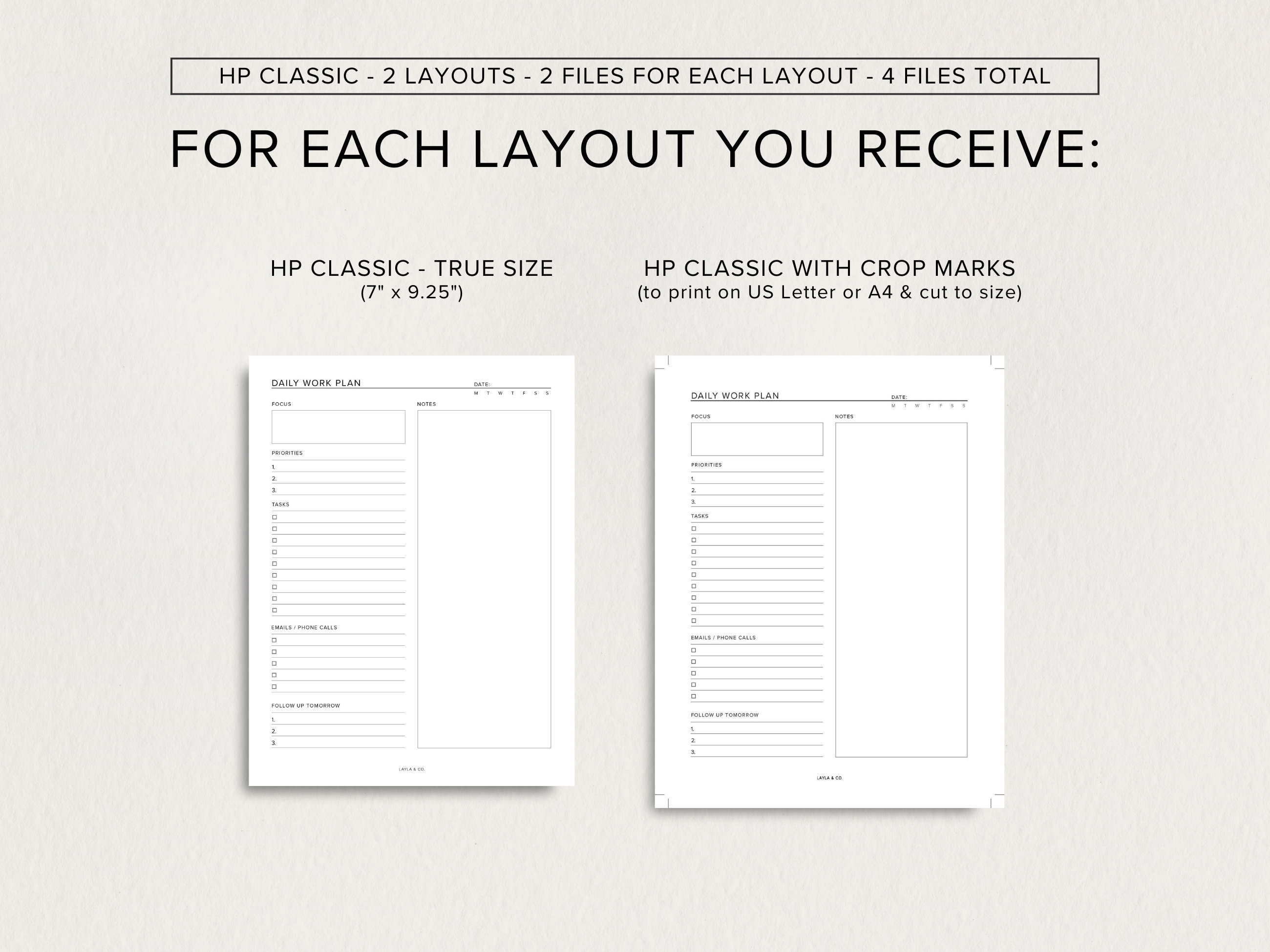 Daily Work Planner | HP Classic Planner Inserts | Printable Planner PDF ...