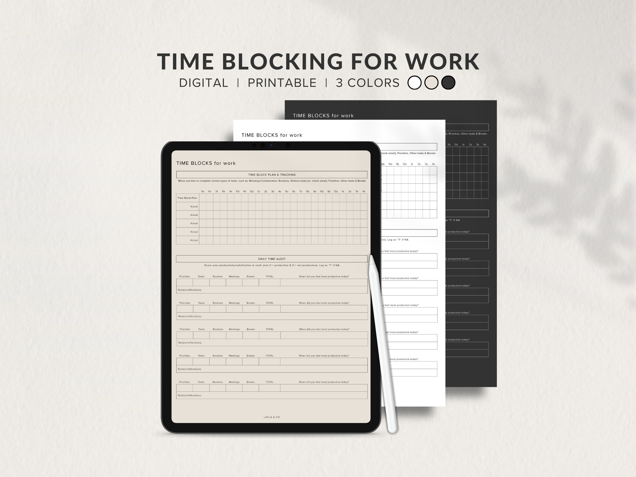 Minimalist Digital Work Planner Time Blocking | Digital Planner iPad ...