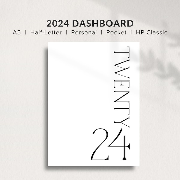 2024 Dashboard Printable Planner Insert, Planner Accessories with Aesthetic and Minimalist Desgin for A5, Pocket, Half letter & HP Classic