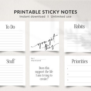 Druckbare Produktivität Sticky Notes, Minimalistische Sticky Note, Digital Sticky Note Printable, Printable Planner Accessoire