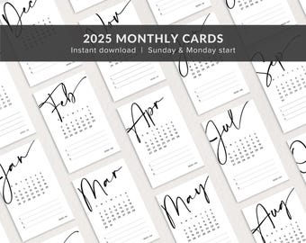 2025 Printable Monthly Journal Cards, Planner Pocket Cards, Printable Planner Accessories, Journaling Cards for Monthly Priorities