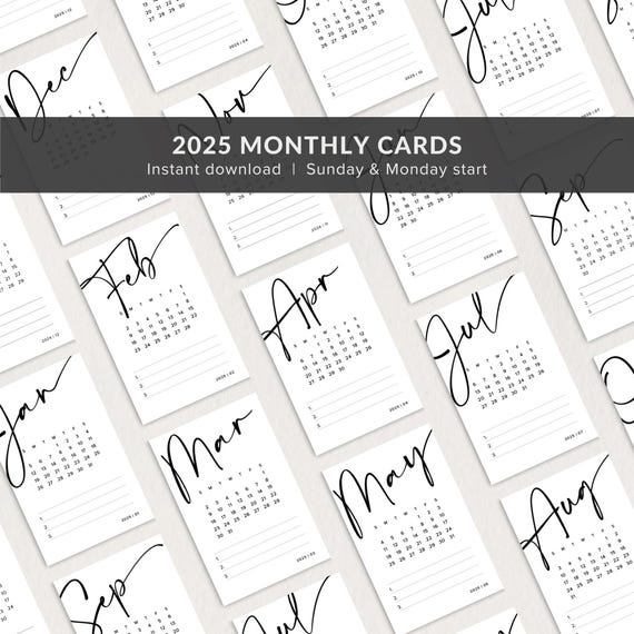 2025 Printable Monthly Journal Cards, Planner Pocket Cards, Printable Planner Accessories, Journaling Cards for Monthly Priorities
