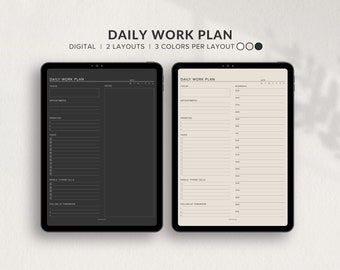 Minimalist Digital Daily Work Planner | Digital Planner iPad PDF | Goodnotes & Notability Planner Template | iPad Planner Dark Mode