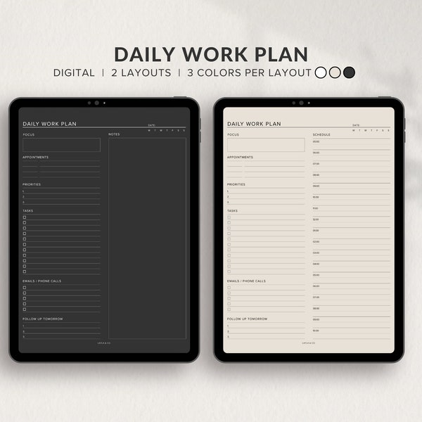 Minimalist Digital Daily Work Planner | Digital Planner iPad PDF | Goodnotes & Notability Planner Template | iPad Planner Dark Mode