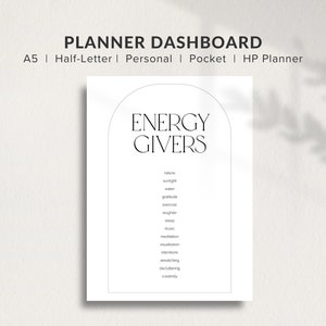 Dashboard Printable, Planner Accessories, Printable Planner Dashboard, Self Care Dashboard