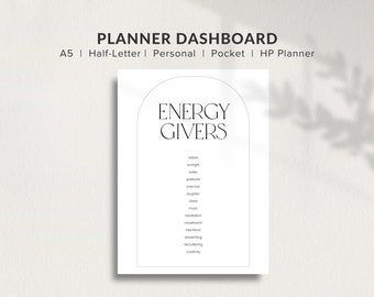 Dashboard Printable, Planner Accessories, Printable Planner Dashboard, Self Care Dashboard