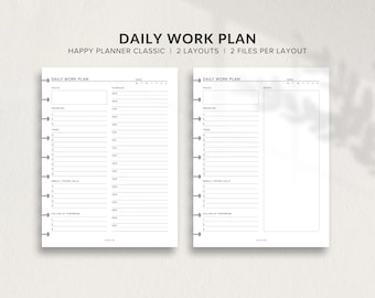 Daily Work Planner | HP Classic Planner Inserts | Printable Planner PDF | Hourly Work Schedule | Happy Planner