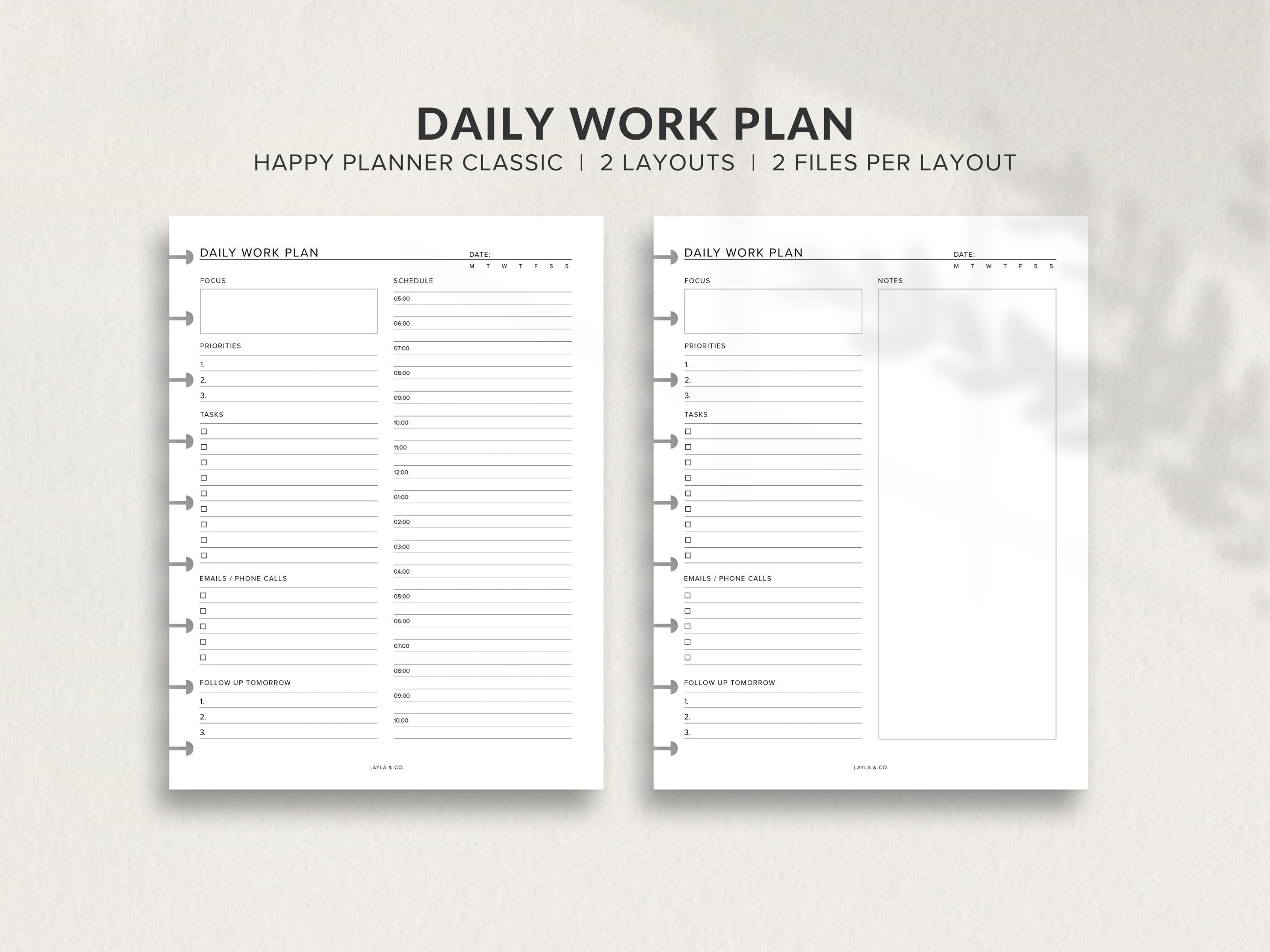 Daily Work Planner | HP Classic Planner Inserts | Printable Planner PDF ...