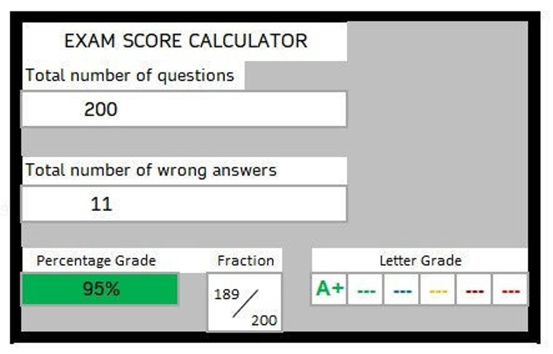 Exam Score Automatic Calculator Etsy
