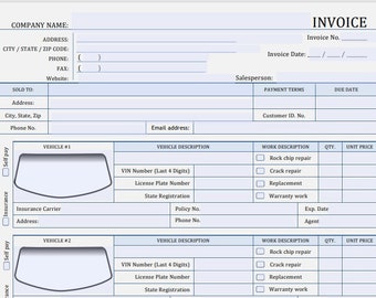 Typable Winshield Repair Invoice